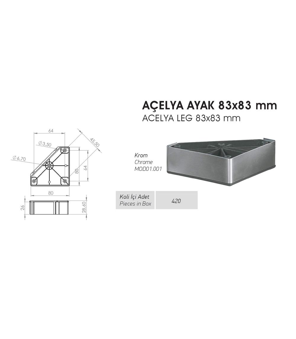 Acelya Ayak 83x83mm - Krom